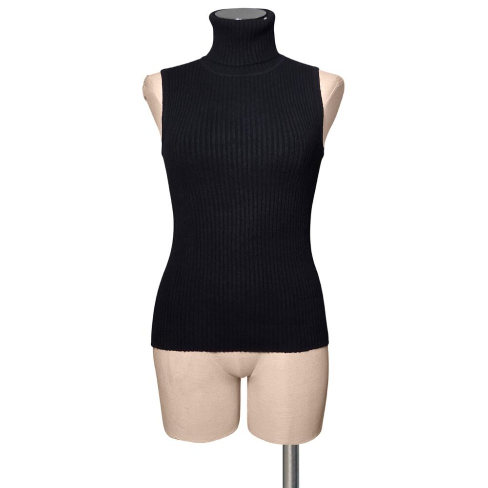 Y2K BANANA REPUBLIC 100% Cashmere Black Ribbed High Neck Sleeveless Sweater M
